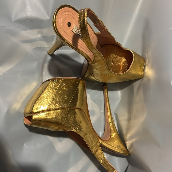 Gianmarco Lorenzi Summer Collection Gold Leather Italian Platform.  NEW Size 39. - Picture 2 of 6